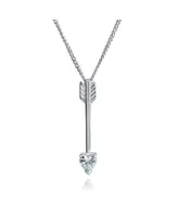 Bling Jewelry Minimalist Heart Shape Cubic Zirconia Cz Tip Arrow Pendant Necklace For Women For Sterling Silver