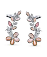 Bling Jewelry Light Pink Mop Mother Of Pearl Flower Crawler Cartilage Earrings Clip Back Rhodium Plated Brass