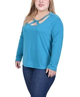 Ny Collection Plus Long Sleeve Jeweled Neck Top