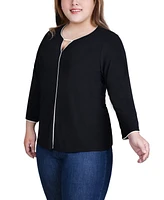 Ny Collection Plus 3/4 Sleeve Piped Top