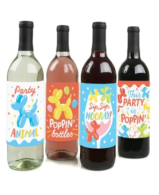 Balloon Animals - Happy Birthday Party - Wine Bottle Label Stickers - Set of 4 - Assorted Pre