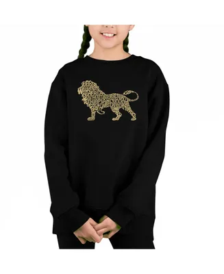 Lion - Big Girl's Word Art Crewneck Sweatshirt