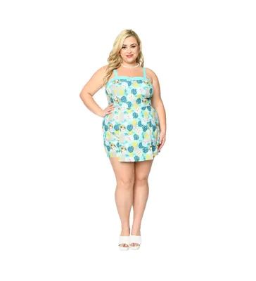 Unique Vintage Plus The Golden Girls Aqua Character Print Skirted Dolly Romper