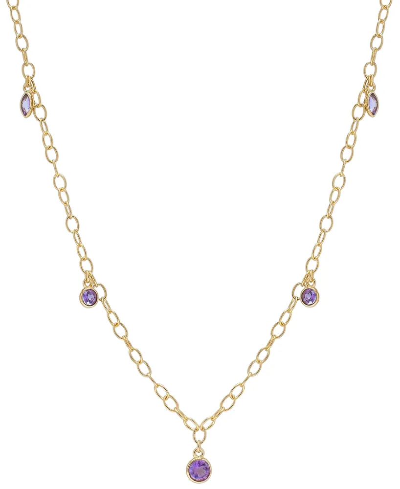 Amethyst Bezel Dangle Collar Necklace (3/4 ct. t.w.) in 14k Gold-Plated Silver, 16" + 2" extender