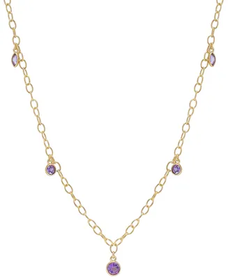 Amethyst Bezel Dangle Collar Necklace (3/4 ct. t.w.) in 14k Gold-Plated Silver, 16" + 2" extender