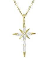 Cubic Zirconia Baguette Star Cross 18" Pendant Necklace