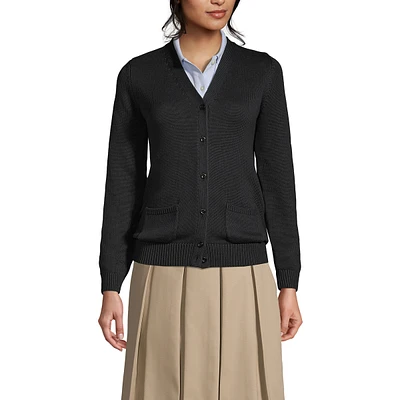 Lands' End Women's School Uniform Cotton Modal Button Front Cardigan Sweater
