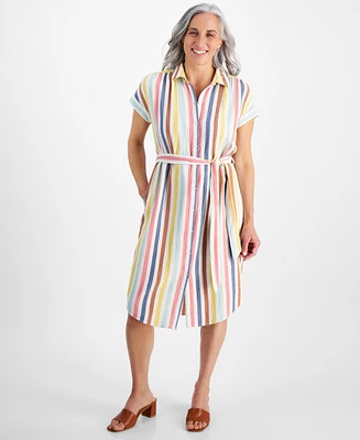 Style & Co Petite Striped Cotton Camp Shirt Dress, Created for Macy's