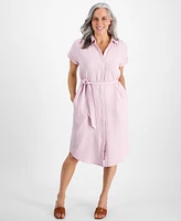 Style & Co Petite Crinkled Cotton Camp Shirt Dress, Created for Macy's