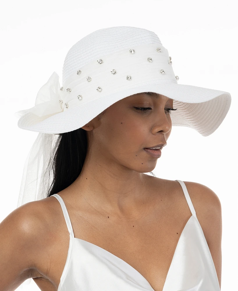 Bellissima Millinery Collection Women's Rhinestone Bow Panama Hat