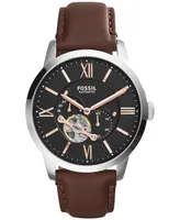 Fossil Men's Automatic Townsman Brown Leather Strap Watch 44mm ME3061