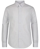 Calvin Klein Big Boys Long Sleeve Stretch Ck Glyph Print Dress Shirt