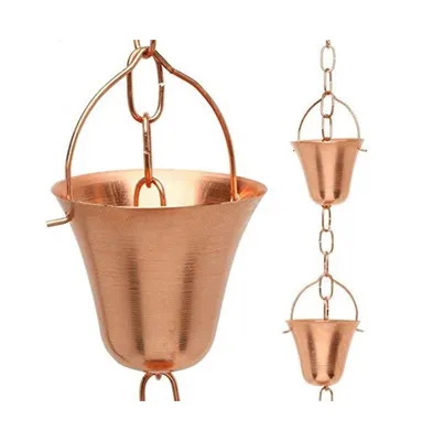 Marrgon Copper Rain Chain with Bell Style Cups for Gutter Downspout Replacement
