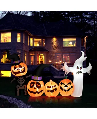 Costway 7.5 Ft Long Halloween Inflatable Decor Spooky Ghost and Pumpkin w/Lights