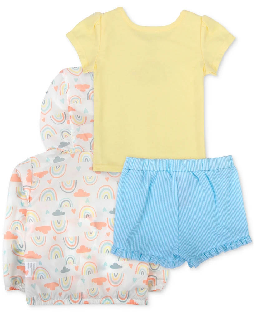 Baby Essentials Girls Windbreaker, Rainbow T-Shirt and Shorts, 3 Piece Set