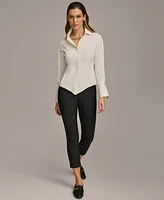 Donna Karan Women's Button Front Point Hem Top