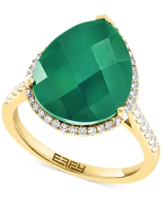 Effy Green Onyx (7-5/8 ct. t.w.) & Diamond (3/8 ct. t.w.) Pear Halo Ring in 14k Gold