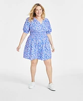 On 34th Trendy Plus Ditsy Floral Zip-Front Mini Dress, Created for Macy's