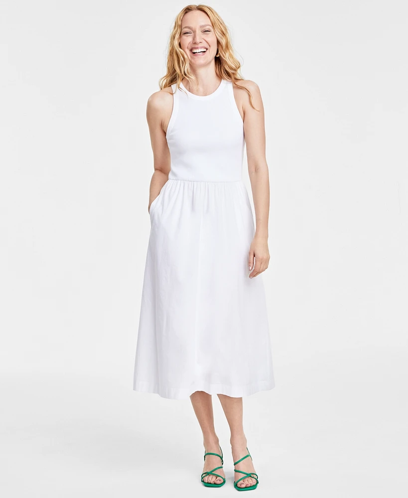 On 34th Round-Neck Ribbed-Bodice Midi Dress