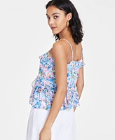 Bar Iii Women's Printed Ruffled Sleeveless Tank Top, Created for Macy's