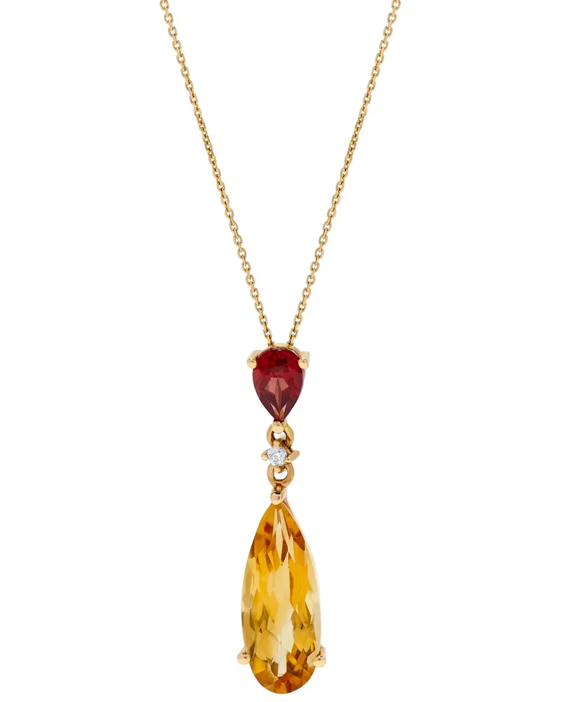 14k Gold Necklace, Citrine (2-1/2 ct. t.w.), Garnet (1/2 ct. t.w.) and Diamond Accent Pear Drop Pendant