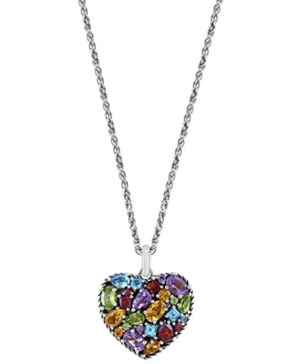 Effy Multi-Gemstone Mixed Cut Heart 18" Pendant Necklace (6-5/8 ct. t.w.) in Sterling Silver