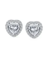 Cubic Zirconia Heart Shaped Stud Earrings Halo Bezel Set Cz For Women For Girlfriend .925 Sterling Silver