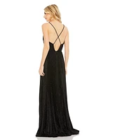 Mac Duggal Women's Ieena Shimmer Pleated V-Neck Open Back Gown