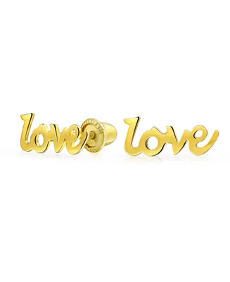 Petite Minimalist Real 14K Yellow Gold Word Symbol Of Love Stud Earring For Women Teen Girlfriend Secure Screw back