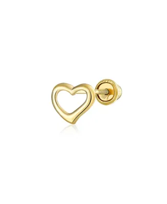 Bling Jewelry Petite Minimalist Helix Real 14K Yellow Gold Cartilage Ear Lobe Piercing Symbol Of Love Open Heart Stud Earring Girlfriend Daith 1 Piece