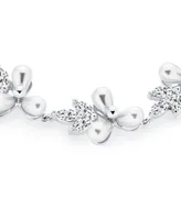 Bling Jewelry Multi Flowers Cz Leaf White Freshwater Cultured Pearl Bracelet For Women 7 Inch