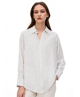 Button Down Striped Silk Blouse for Women