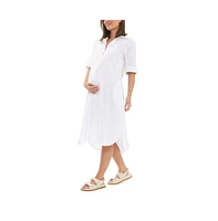 Ripe Maternity Molly Linen Button Through Shirt Dress White
