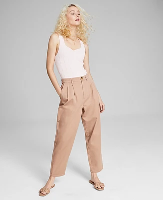 And Now This Women's Cotton High-Rise Barrel Leg Twill Pants, Created for Macy's