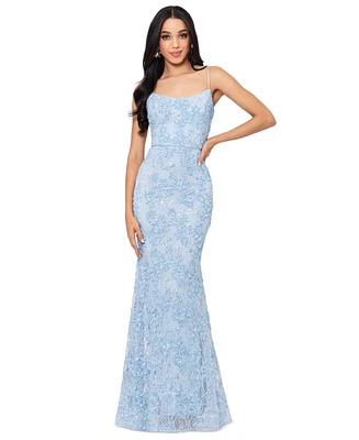 Xscape Women's Straight-Neck Sleeveless Lace Gown