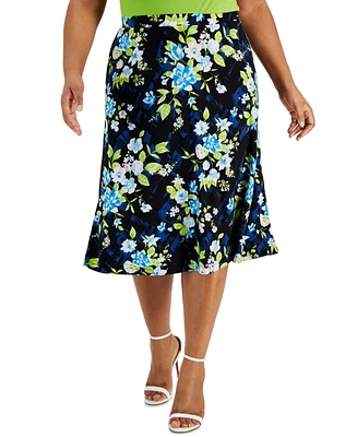 Kasper Plus Floral Flared Pull-On Midi Skirt