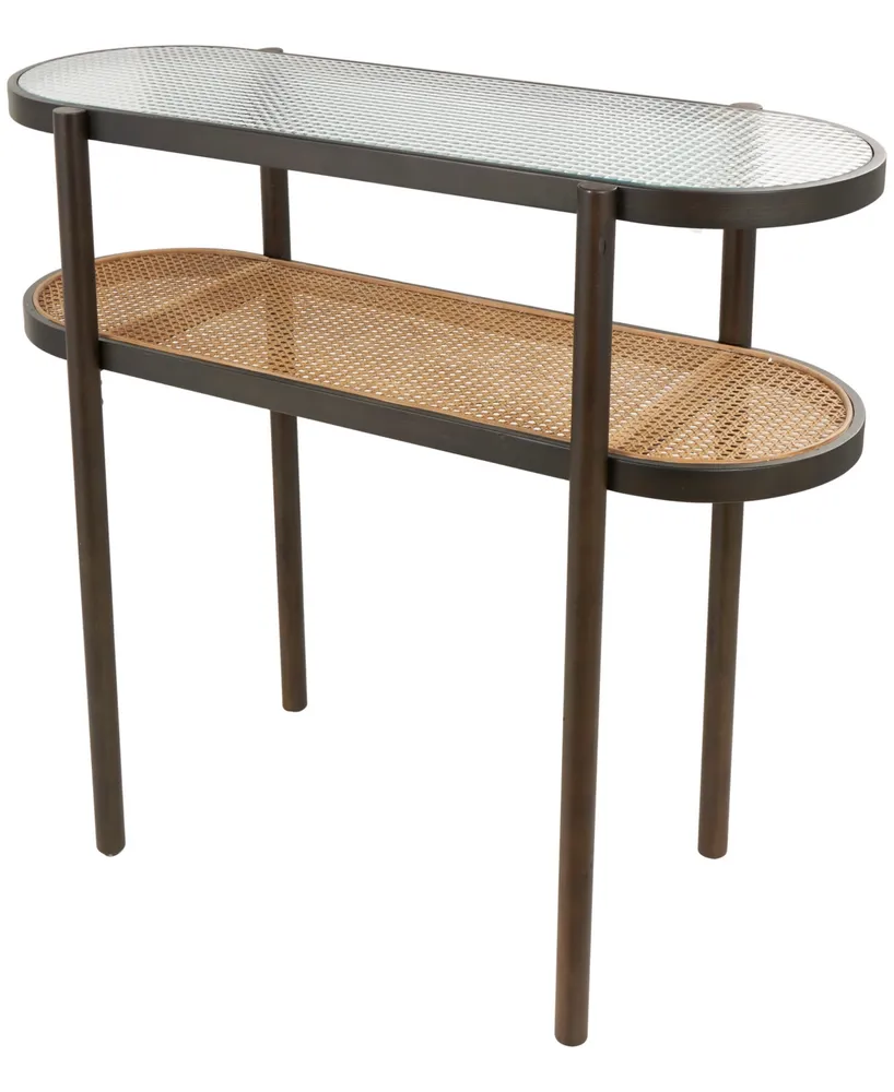 Rosemary Lane 44" x 18" x 32" Rattan Pressed Tempered Glass Top Console Table