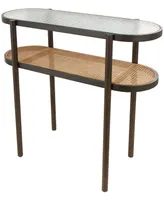 Rosemary Lane 44" x 18" x 32" Rattan Pressed Tempered Glass Top Console Table