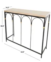Rosemary Lane 43" x 15" x 31" Wooden Arched Wood Zig Zag Patterned Top and Rattan Accents Console Table
