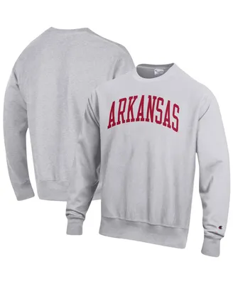 Men's Champion Ash Arkansas Razorbacks Big and Tall Reverse Weave Fleece Crewneck Pullover Sweatshirt