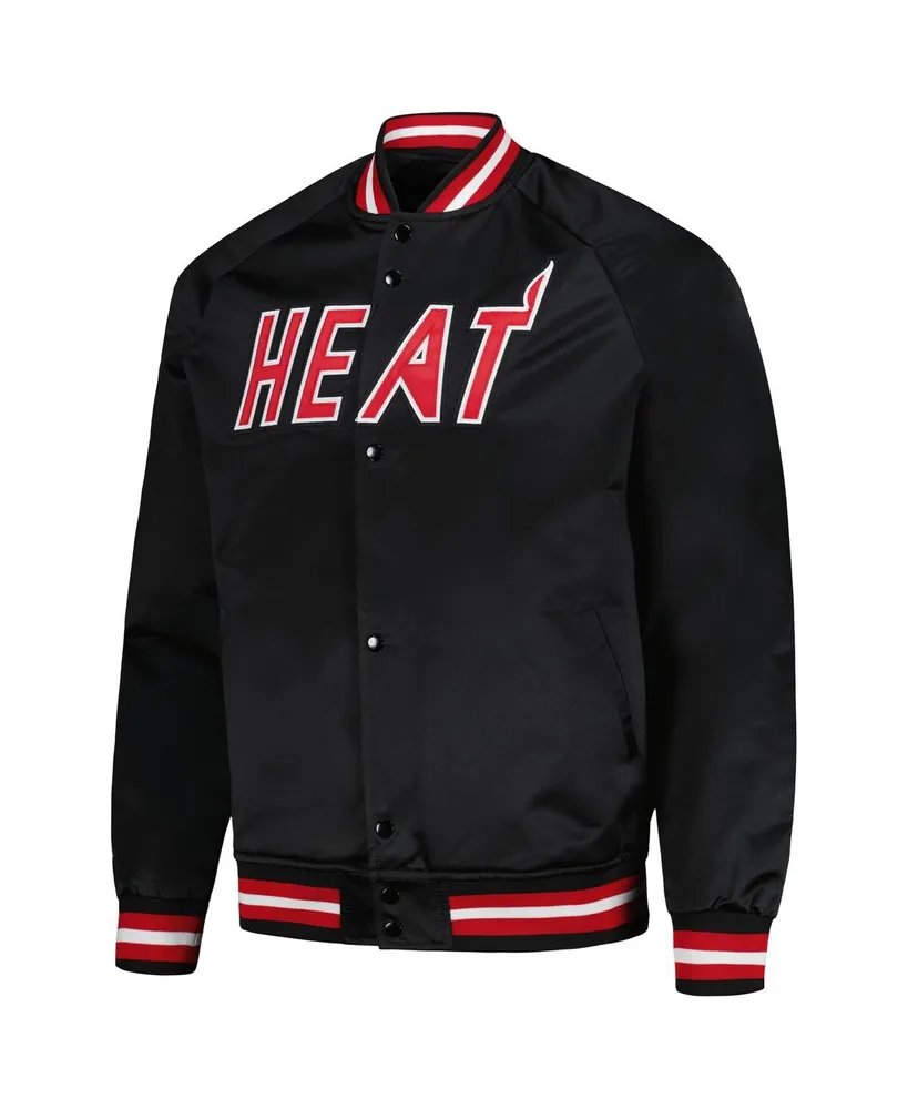 Men's Mitchell & Ness Black Miami Heat Hardwood Classics Throwback Wordmark Raglan Full-Snap Jacket