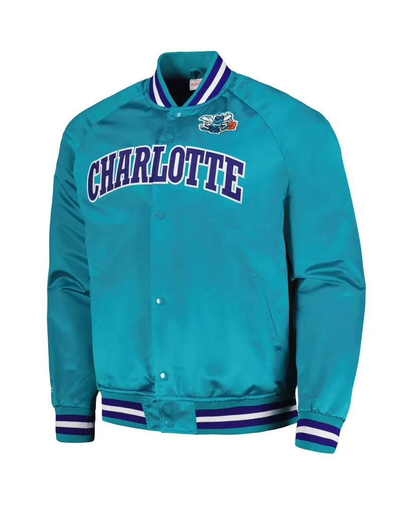 Men's Mitchell & Ness Teal Charlotte Hornets Hardwood Classics Throwback Wordmark Raglan Full-Snap Jacket