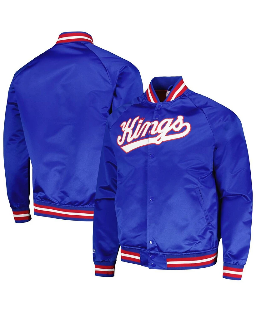 Men's Mitchell & Ness Blue Sacramento Kings Hardwood Classics Throwback Wordmark Raglan Full-Snap Jacket