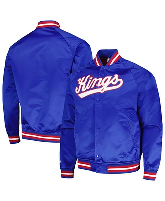 Men's Mitchell & Ness Blue Sacramento Kings Hardwood Classics Throwback Wordmark Raglan Full-Snap Jacket