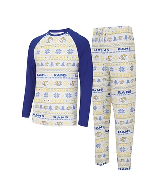 Men's Concepts Sport White, Royal Los Angeles Rams Tinsel Raglan Long Sleeve T-shirt and Pants Sleep Set
