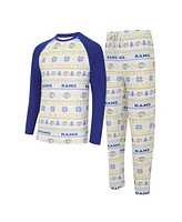 Men's Concepts Sport White, Royal Los Angeles Rams Tinsel Raglan Long Sleeve T-shirt and Pants Sleep Set