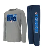 Men's Concepts Sport Navy, Gray Distressed Oklahoma City Thunder Meter Long Sleeve T-shirt and Pants Sleep Set