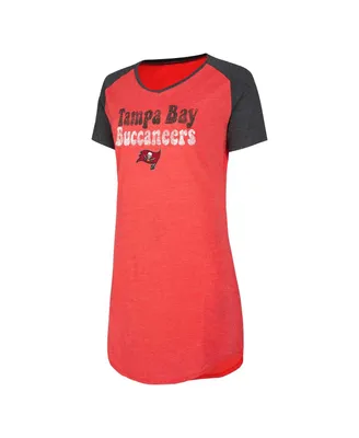 Women's Concepts Sport Red, Black Distressed Tampa Bay Buccaneers Raglan V-Neck Nightshirt