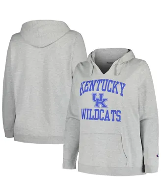 Women's Champion Heather Gray Kentucky Wildcats Plus Heart & Soul Notch Neck Pullover Hoodie