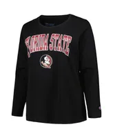 Women's Profile Black Florida State Seminoles Plus Arch Over Logo Scoop Neck Long Sleeve T-shirt